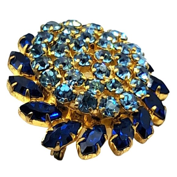 Austria Rhinestone Brooch Earrings Set Two Tone Blue Signed Vintage Costume Jewe - Picture 13 of 14